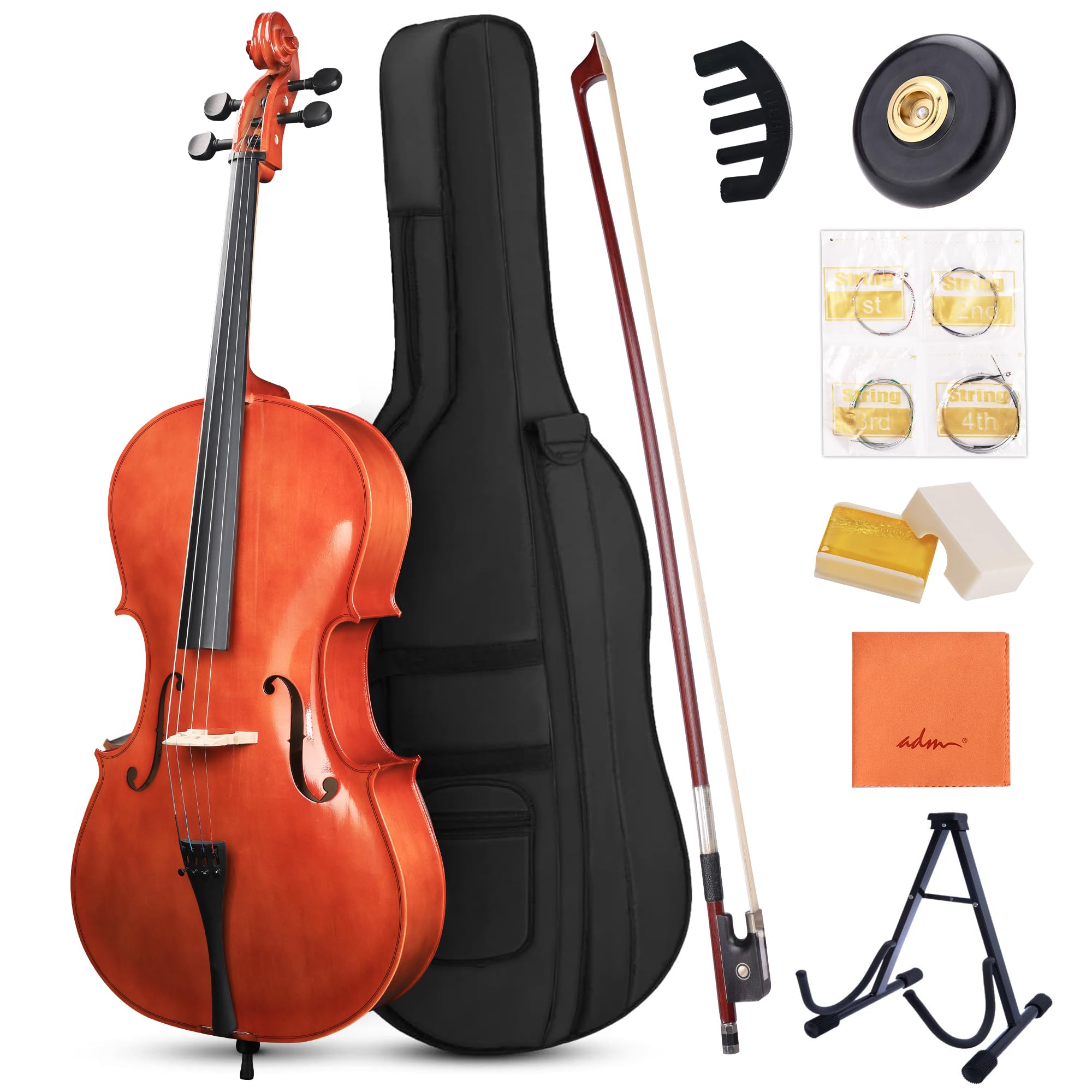 4/4 Full Size Acoustic Cello Kit - Complete Beginner Bundle