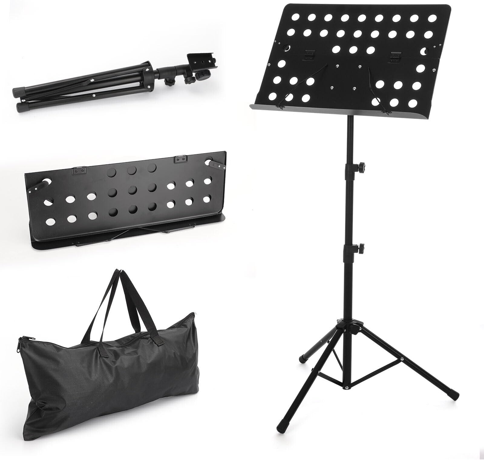 Portable Folding Sheet Music Stand with Tripod Base and Carrying Bag